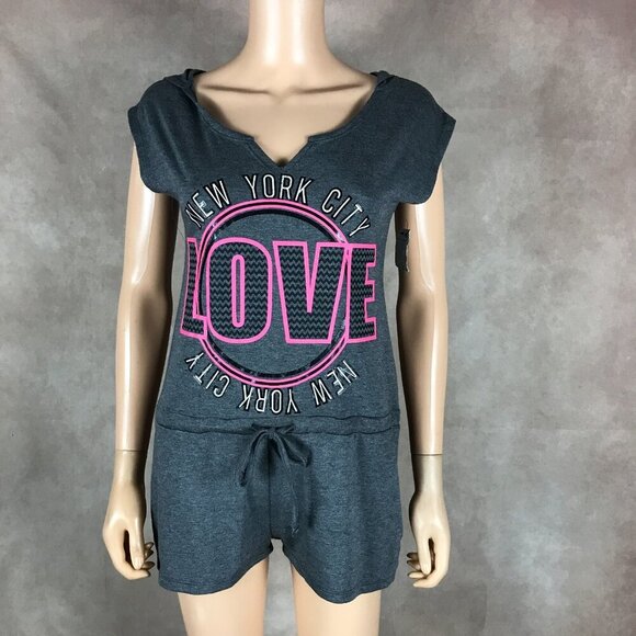 Material Girl Active Charcoal Gray NEW YORK CITY Hooded Romper NWT XS - Picture 3 of 8